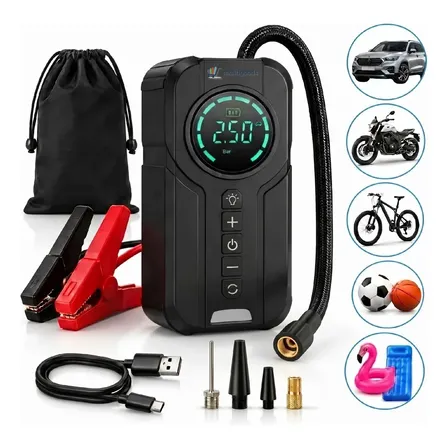 Auxiliar de Partida Compressor Portatil Carregador Bateria 12V Emergência Veicular Multigoods Carro Moto
