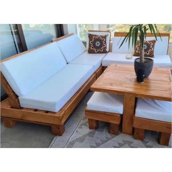 Juego Jardín Exterior Sillon Camastros De Madera Mesa Banco