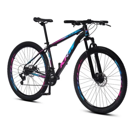 Bicicleta Aro 29 Krw S60 Mountain Bike 24 Velocidads Câmbios Shimano Freio A Disco Suspensão Dianteira Preto Azul E Rosa Tamanho Quadro 19 Preto/rosa/azul