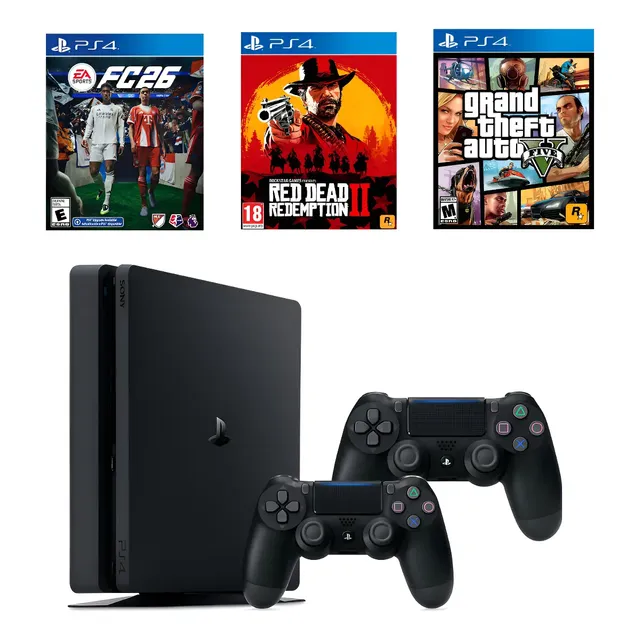 Sony Playstation 4 Ps4 Slim 1tb 3 Meses De Ps Plus E 30 Jogos Digitais + 2 Controles Preto