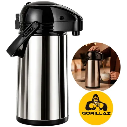 Garrafa Térmica Inox 1 Litro Com Bomba De Pressão Ideal Para Bebidas Quentes Ou Frias Água Café Chá Leite Gorillaz