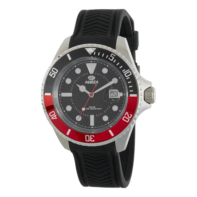 Reloj Pulsera Análogo Marea Watch Sumergible Correa Negro Bisel Plateado Fondo Negro