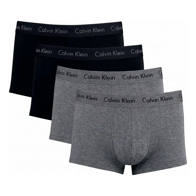Kit com 4 cuecas boxer Calvin Klein, sendo duas na cor preta e duas na cor cinza mescla, com elástico personalizado da marca