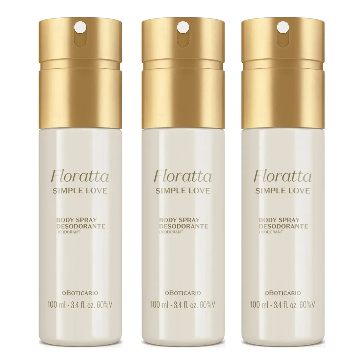 Combo Body Spray Floratta Simple Love 100ml Kit com 3