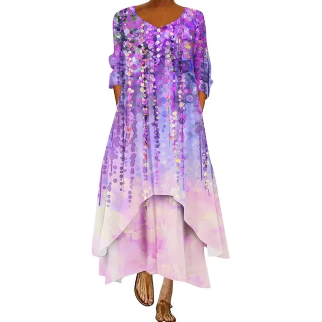 Vestido Largo Manga Larga Para Dama Bohemio Estampado