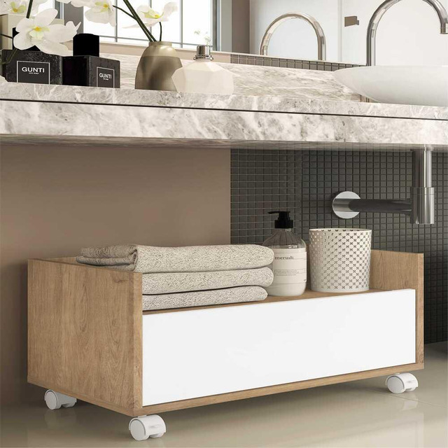 Gabinete Armário Banheiro 80cm C/ Rodízios Multimóveis V5002 Móvel Rustic/branco Gabinete Armário Banheiro 80cm C/ Rodízios Multimóveis V5002 Móvel Rustic/branco