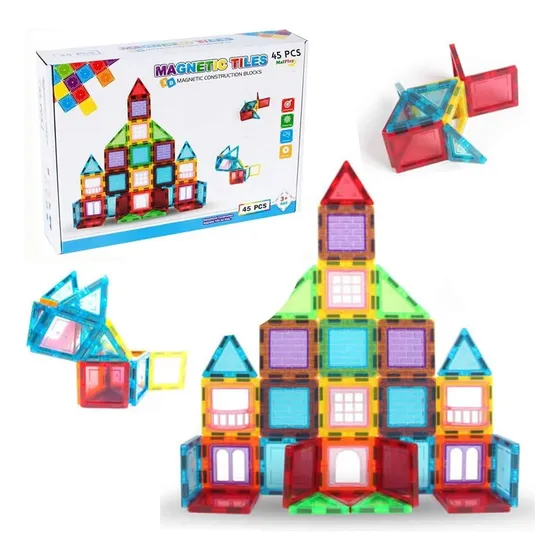 Bloques De Construcción Magnéticos Magnetic Tiles 45 Piezas