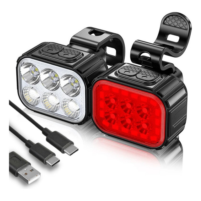 Kit Farol Lanterna Bike 6 Leds + Sinalizador 18 Leds Usb Kit Farol Lanterna Bike 6 Leds + Sinalizador 18 Leds Usb