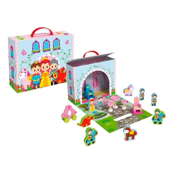 Tooky Toy Maletín Cuento De Princesas Playset Madera 16 Pz