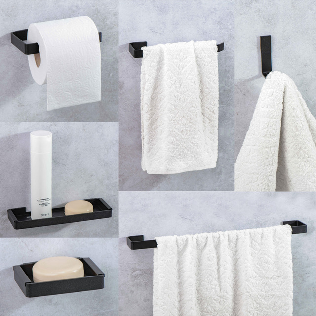 Kit Acessórios Para Banheiro 6 Peças Preto Kit Acessórios Para Banheiro 6 Peças Preto