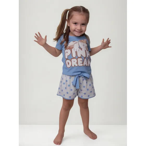 Pijama Infantil Menina Algodão Poa Gatinho