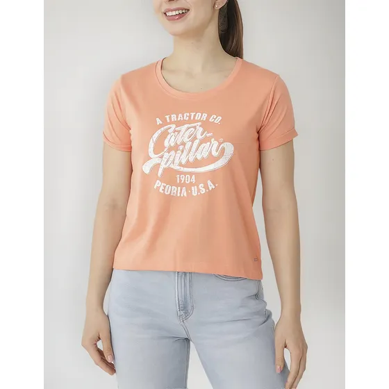Remera Caterpillar Joyce Crop Tee Papaya Punch-white Dama