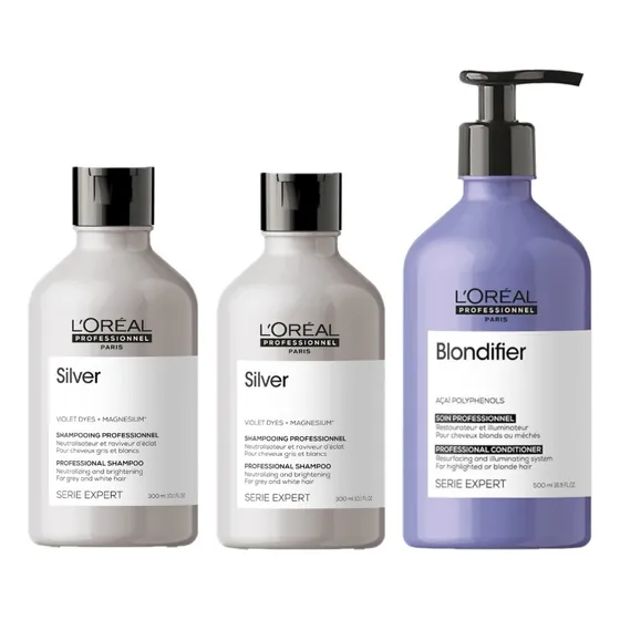 Combo 2 Shampoo Silver + 1 Acondicionador Blondifier Loreal