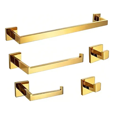 Kit De Acessórios Para Banheiro 5 Peças Dreamway Dourad Cor Dourado Moderno Antiferrugem Alta Durabilidade E Fácil Limpeza