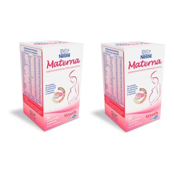 2x Nestlé Materna Polivitamínico C/30 P/gestantes Total 60cp Sabor Sem Sabor
