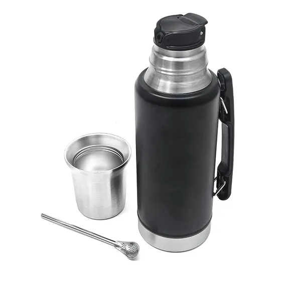 Termo Mate System 1 Lt. + Bombilla Regalo Negro