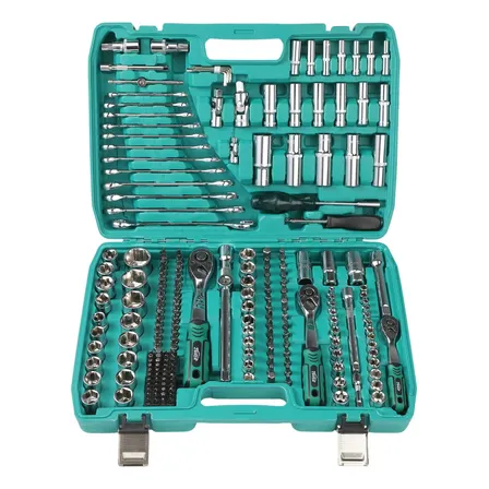 Kit Jogo De Soquete Chave Catraca 216 Pcs Aço Cr-v 1/2,1/4,3 Verde