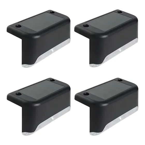 Set De 4 Focos Luz Lampara Led Solar De Escaleras Encendido Color Negro