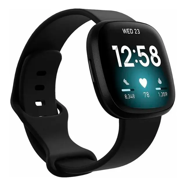 Malla Silicona Para Fitbit Versa 3 / Versa 4 / Sense/sense 2 Negro - Large 2.3 Cm