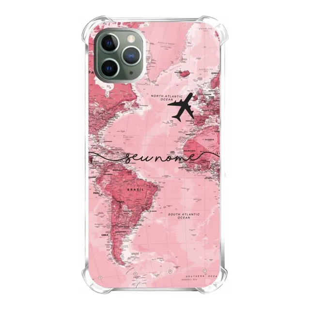 Capinha De Celular Compatível Diversos Mapa Mundi Rosa Nome