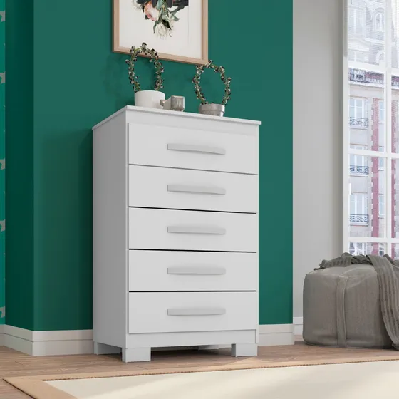 Cômoda Para Quarto Pequeno 5 Gavetas Branco