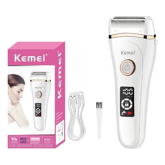 Depilador A Prova D'água Kemei Aparador Pelos Luz Led Lcd
