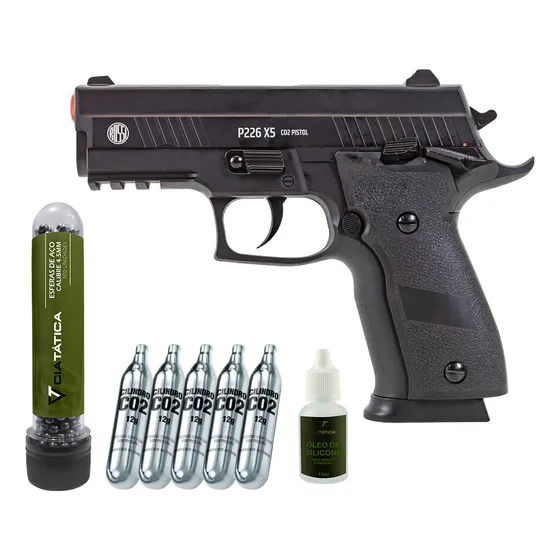 Pistola Pressão Co2 P226 Blowback + Esferas Aço + Co2 + Óleo