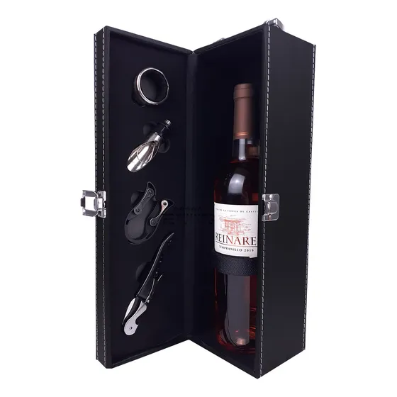 Maleta Porta Vinho Executiva Couro Pu C/ 4 Acessórios Preto