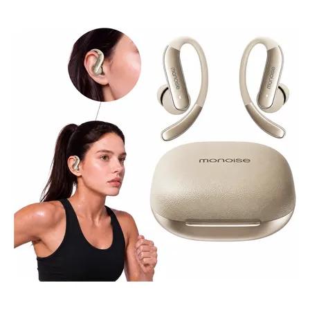 Fone De Ouvido Academia Bluetooth In Ear Monoise P-q16 Anc Champanhe Anc Bt6 2em1