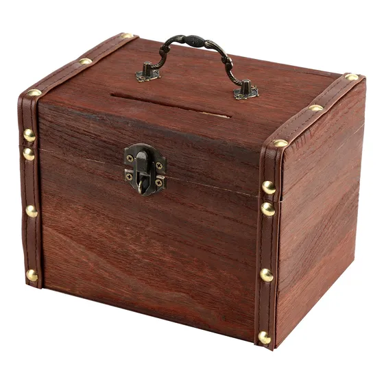 Caja Grande De Ahorro Con Candado, Madera Tallada En Madera