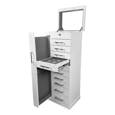 Porta Joias Siena 10 Gavetas Mdf Suede Chave Rodinha Espelho