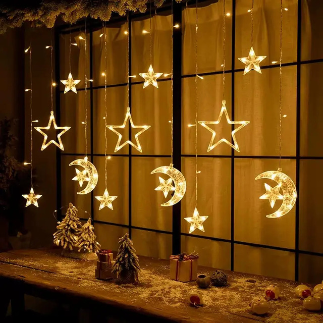 Cascata Led Com Estrelas Decoração 8 Funções Pisca Natal