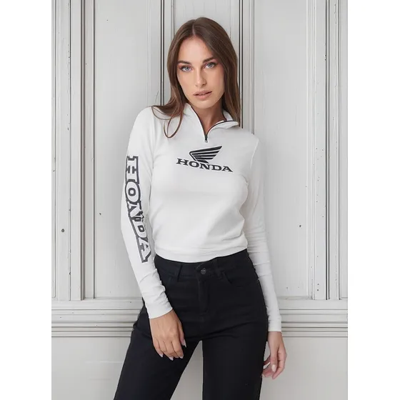 Remera Sof Manga Larga Estampada Cuello C/cierre