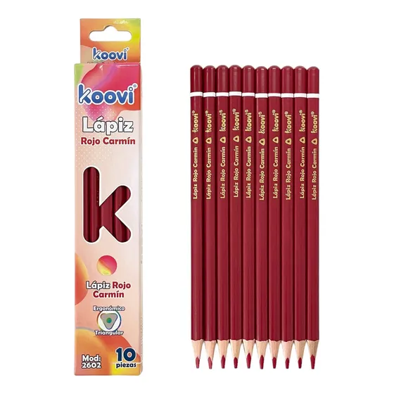 Lapiz Duo Triangular Koovi Carmín-grafito 10 Piezas Original