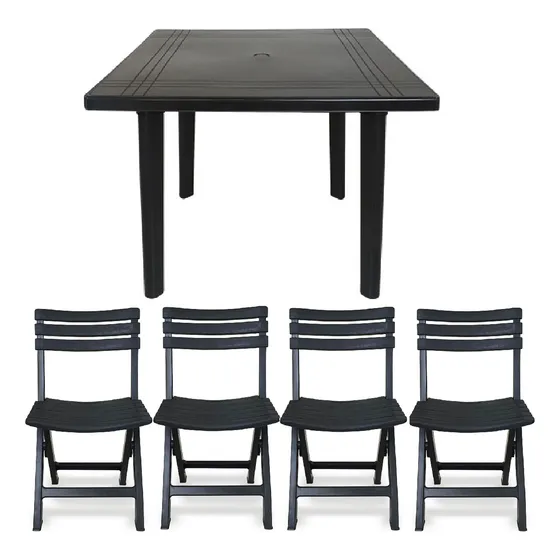 Jogo De Mesa Jantar + 4 Cadeiras De Plástico Desmontável Bar