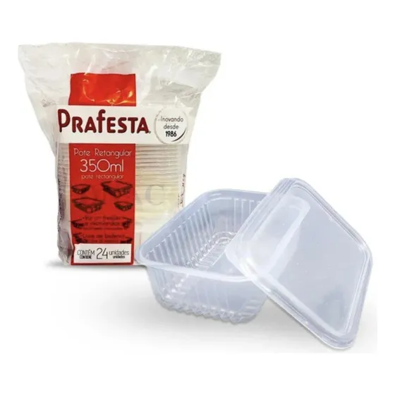 Pote Retangular 350ml Marmita Freezer Microondas 24 Unid