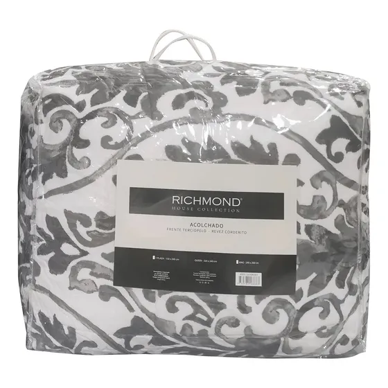 Acolchado King Terciopelo C/corderito Richmond 240x260 Cm Color Gris Oscuro