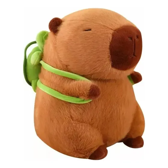 Peluche Capibara 25cm Marrón Con Mochilas De Tortuga