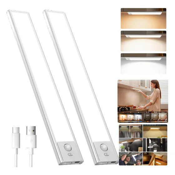 2pack Lámpara 120 Led Barra Luz Sensor Movimiento Casa Baño Blanco
