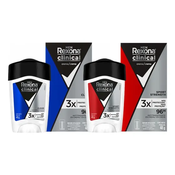 Pack de Desodorante Crema Clean y Sport Strength 48g C/U Rexona Men Clinical