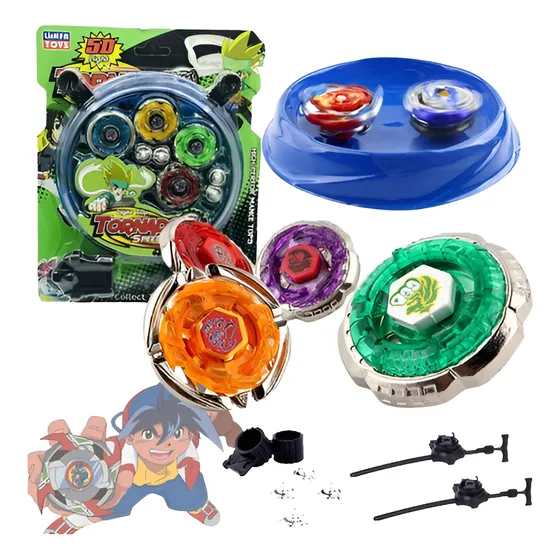 Kit Completo 4 Beyblade Metal Com Led + 2 Lançador + Arena