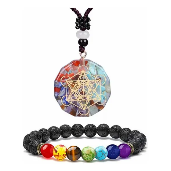Collar Dije Orgonita Con Metatron Geometría Sagrada+pulsera