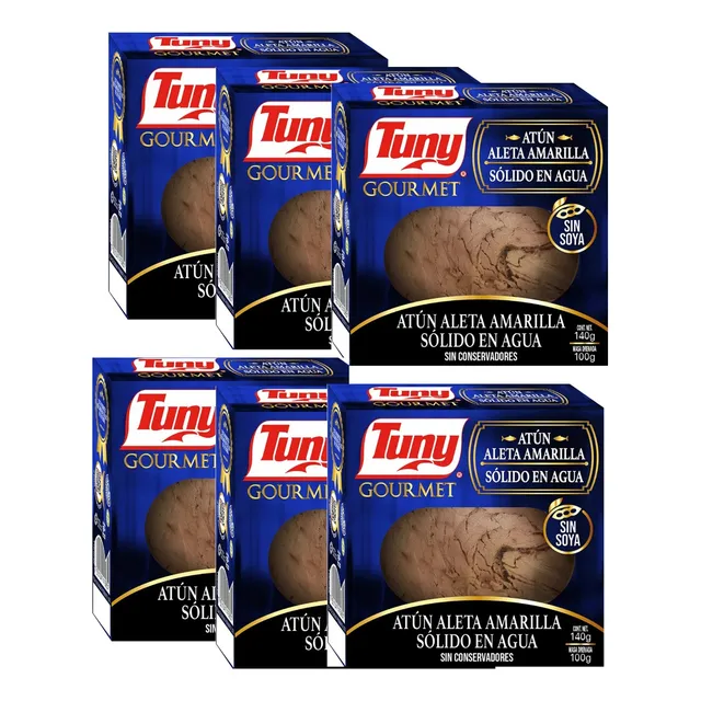 Lomo De Atun En Agua Gourmet Tuny Lata 140gr 6 Pack