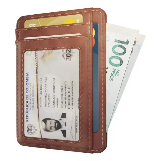 Billetera Tarjetero Portadocumentos Wallet Card Holder Bloqueo Rfid Cuero Pu Hombre Mujer Indomitus Color Café
