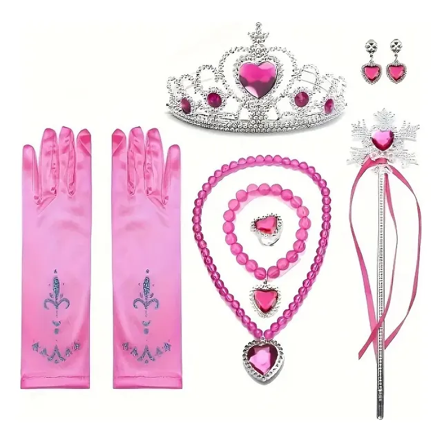 Set Disfraz Princesa Corona +collar +aretes +guantes +cetro 