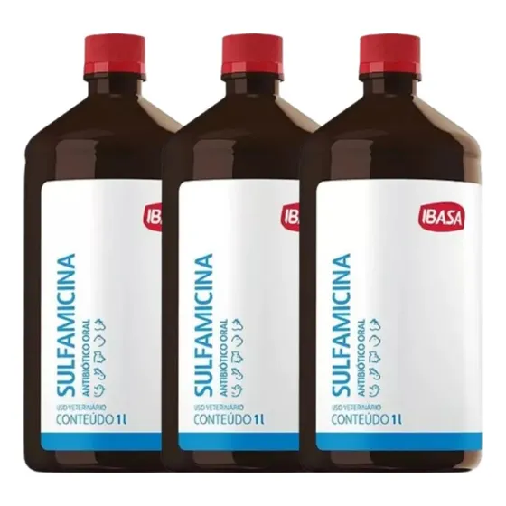 Kit Com 3 Sulfamicina Coccidiose E Coriza Aves 1 Litro