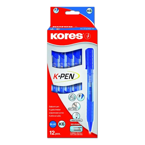 Boligrafos Kores K6 Azul/negro 12 Piezas