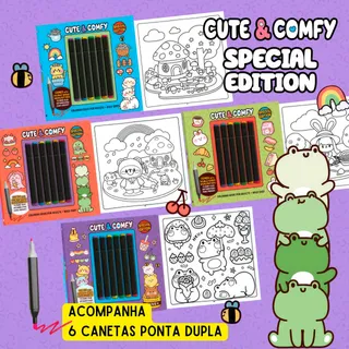 Livro Colorir Cute And Comfy Edição Especial Com Canetinha Marcador Touch Ponta Dupla Coloring Book For Adults Bold Easy Brinde Folha Acetato Livro Colorir Cute And Comfy Edição Especial Com Canetinha Marcador Touch Ponta Dupla Coloring Book For Adults Bold Easy Brinde Folha Acetato