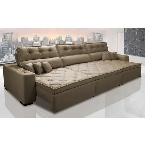 Sofá Retrátil E Reclinável 3,82m Austin Molas Suede Castor