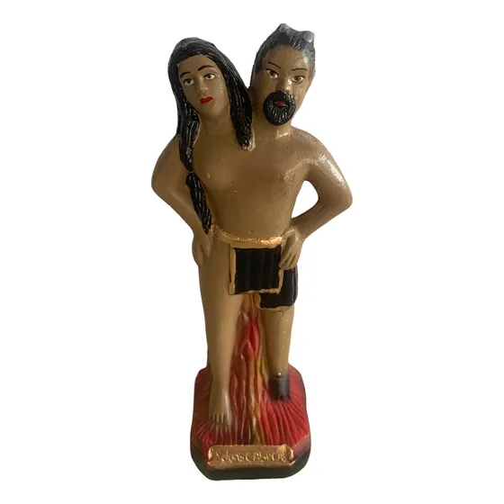 Escultura Exu Duas Cabeças Imagem 100% Em Gesso